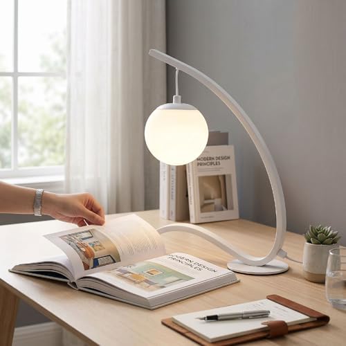 Bedside Lamp, Dimmable Nightstand Lamp Adjustable Desk with 3 Brightness Levels 3 Color Temperatures Anti Glare for Home Hotel Bedroom Reading (White)