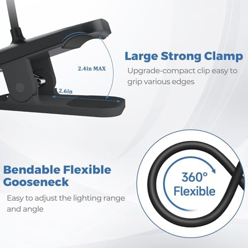 CUHIOY 2Pack Rechargeable Clip on Reading Light for Bed Headboard, Black