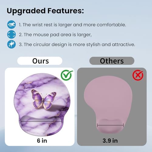 Mouse pad with Wrist Rest,Relieving Pain Memory Foam Computer pad, Ergonomic Desktop Mouse, Silicone Material Mouse pad, with Non-Slip PU Base (Purple Marble)