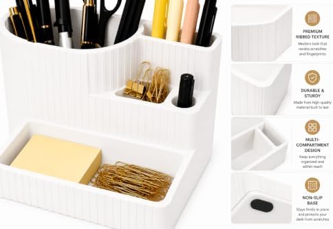 Desk Organizer with Multiple Compartments, Desktop Organizer for Office Supplies, Pens, Pencils, Markers, Scissors, Sticky Notes & Paper Clips, Modern Desk Storage for Home Office, School & Dorm