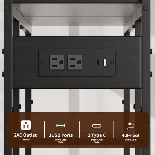 Aetheris Desktop Organizer Shelf, 30" Wooden Office Storage Rack with Outlets, Display Shelf Rack with Light Strip, 5 Tier Desktop Display Rac, Desk Shelf, Desk Hutch for Computer Monitor (Black)