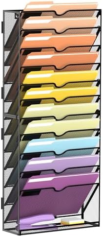 SUPEASY 12-Tier Wall File Organizer, Mesh Hanging Wall Mount File Holder