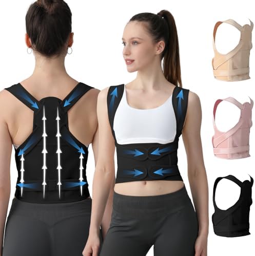 Posture Corrector for Women and Men Upgraded Back Brace, Adjustable Back Support for Upper and Lower Back Pain Relief, Shoulder Straightener for Hunchback, Thoracic, Scoliosis, Lumbar, Spine (Black, S)
