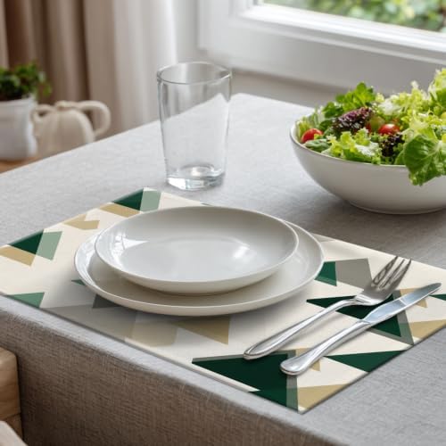 Batmerry Abstract Neutral Tones Placemats, Geometric Art Modern Washable Linen Table Mats for Kitchen Table Double Insulation Decor Dining Set Indoor Outdoor 12X18 in Set of 8