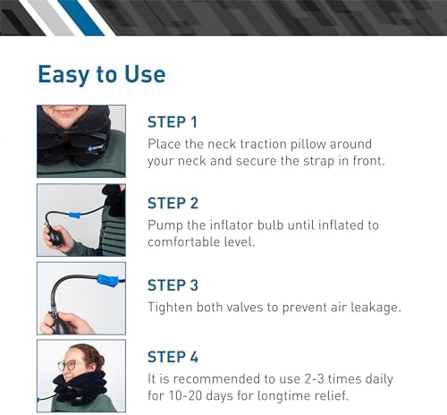 Body Sport Cervical Traction Collar Neck Brace, Decompression and Compression Adjustable, Neck Support for Spinal Alignment and Neck Discomfort, with Soft Fabric and Easy-to-Use Inflator Bulb