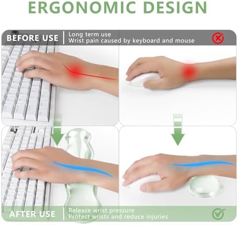 Gel Keyboard and Mouse Wrist Rest, Cute Wrist Support and Arm Support Keyboard Rest for Keyboard and Mouse Typing Pain Relief，Suitable for Office/Computer/Laptop/Gaming（Transparent Green Set ）