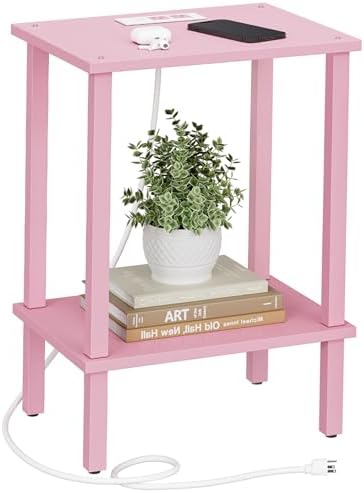 TUTOTAK End Table with Charging Station, Side Table, Nightstand