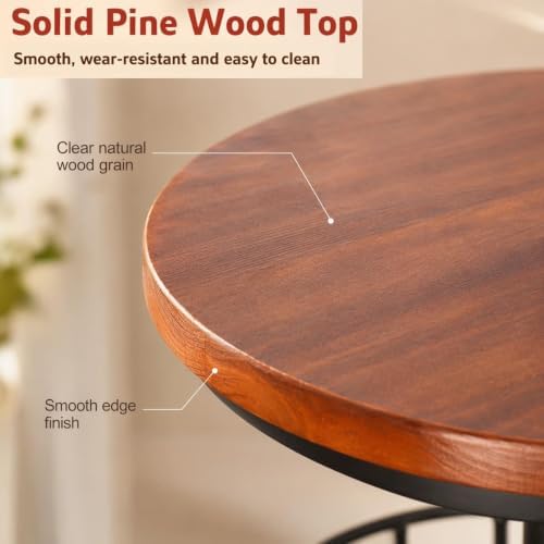 LOKKHAN 42" Tall Rustic Industrial Bar Table with Storage-19.68" Dia Round Wooden Top Metal Bar Height Adjustable Standing Pub Table-Dining Room Cocktail Bistro Table
