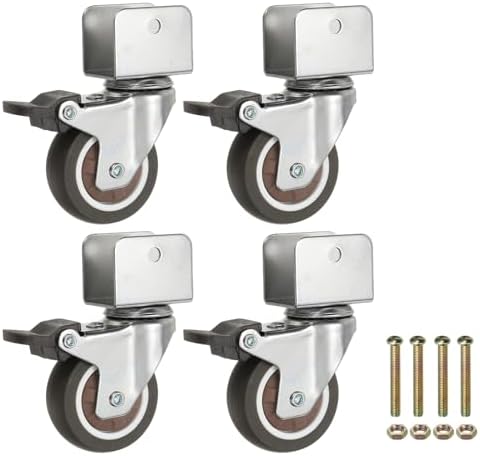 PATIKIL 2 Inch Caster Wheels, 4 Pcs Swivel Casters with Break 1" U Bracket Opening 55 Lb Capacity Per Caster for Furniture Office Chairs Carts and Cabinets, Brown