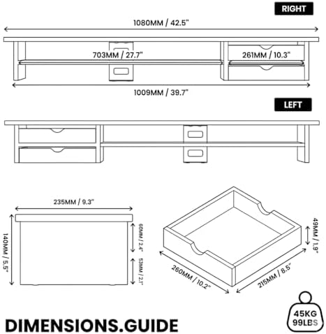 Fenge Monitor Stand, Desk Computer Riser with Frosted Storage Drawer, White