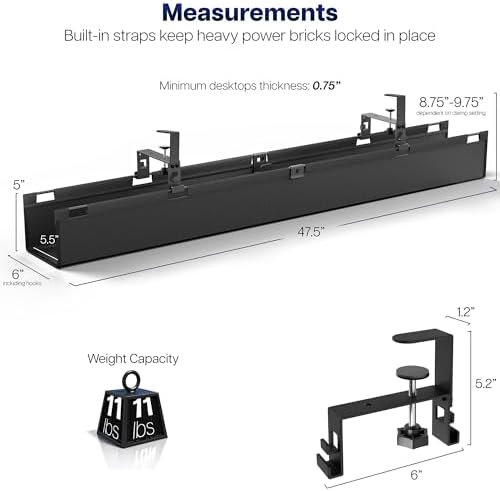 VIVO Black Clamp-on 47 in Fabric Cable Management Tray, DESK-AC47F-C