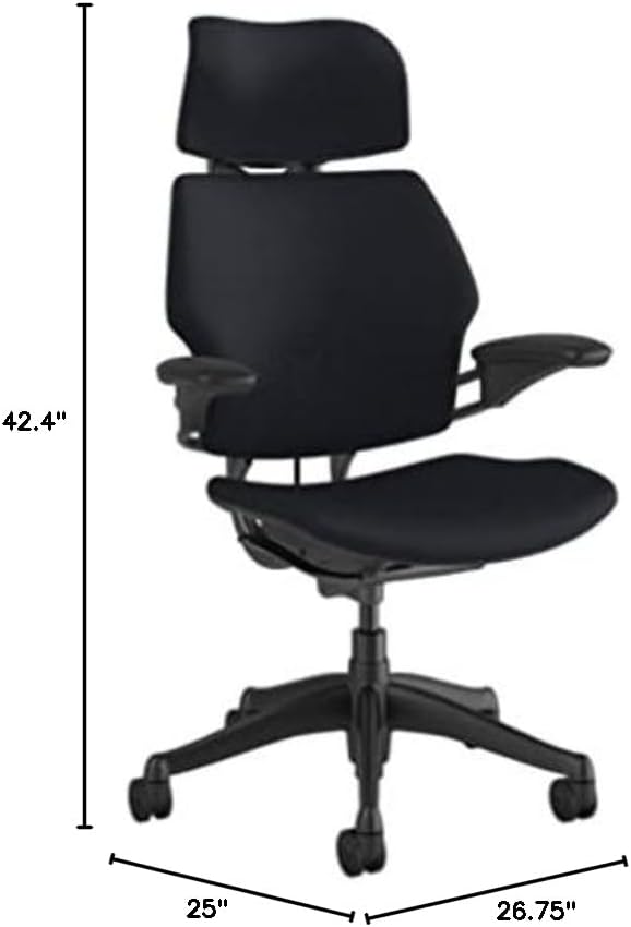 Humanscale Freedom Office Chair with Headrest - Ergonomic Work Chair with Standard Height Adjustable Duron Arms - Wheels for Hard Flooring - Graphite Frame with Navy Corde 4 Fabric