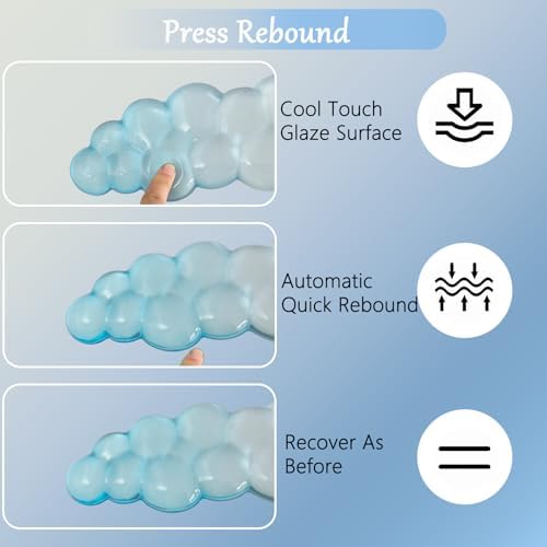 Gel Cloud Keyboard and Mouse Wrist Rest Set Gradient Blue Keyboard Wrist Rest Transparent Ergonomic Cute Mouse Wrist Pad Silicone Non-Slip Clear Wrist Rest for Computer Keyboard 60%68% 75% Home Office