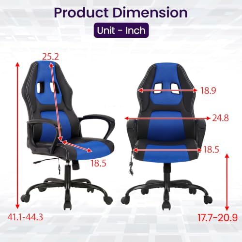 Office Chair Gaming Chair Ergonomic Massage Chair PU Leather Executive Seat with Swivel Base, Massage Lumbar Support, and Padded Armrests (Blue)