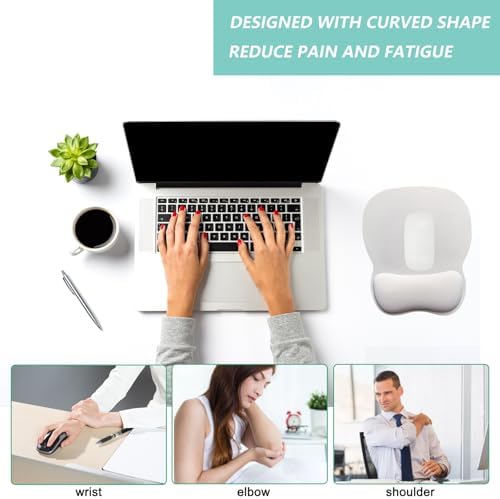 Mouse Pad with Wrist Support, Ergonomic Mousepad with Comfortable Memory Foam Wrist Rest Cushion, Relieve Wrist Pain, Non-Slip Rubber Base Gaming Mice Pad for Home Office Computer Laptop, White