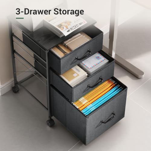 DEVAISE Mobile File Cabinet, Rolling Printer Stand with 3 Drawers, Fabric Vertical Filing Cabinet fits A4 or Letter Size for Home Office, Black