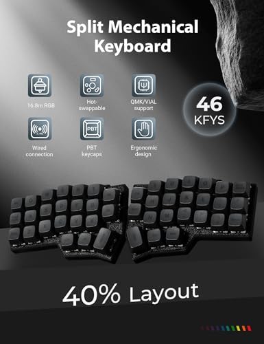 YIVU 40% Corne Wireless Split Keyboard, QMK/VIALProgrammable, Columnar-Staggered Ergonomic Layout, Hot Swappable Standard Profile MX Linear Switches, PBT Keycaps