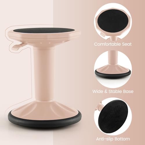 Giantex Wobble Stools for Classroom Seating, 24" Wiggle Stool with Adjustable Height, Sitting Balance Chair for School Active Learning, Office Stand Up, Flexible Seating Wobble Chair (Peach Pink)