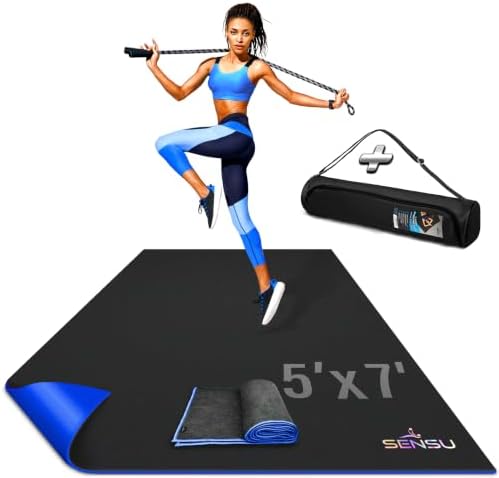 Sensu Large Exercise Mat – Extra Thick Non-Slip Workout Mat for Home Gym, Durable Shoe-Friendly Fitness Mat for Strength Training, Stretching, Cardio, and Balance Workouts (Multiple Sizes)