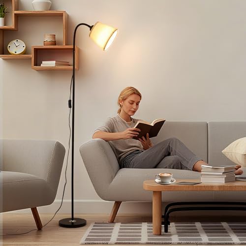 Floor Reading Lamp, Adjustable Height Bendable Short Standing Corner Lamps (Beige)