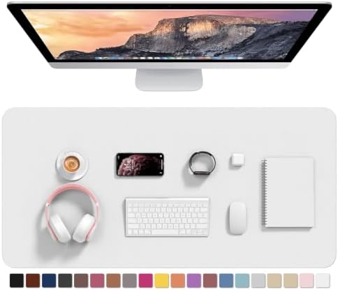 Hsurbtra Desk Pad, 35.5" x 17" PU Leather Desk Mat, XXL Extended Mouse Pad, Waterproof Desktop Blotter Protector, Non-Slip Ultra Thin Large Laptop Keyboard Writing Mat for Office Home, White