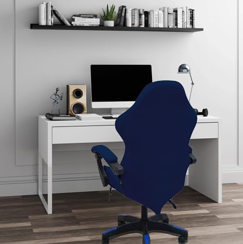 Gaming Chair Cover Set with Armrest Covers, Velvet Stretch Slipcover 1-Piece Form Fit Cover & Chair Armres Covers Included（no Chair） (Navy Blue)