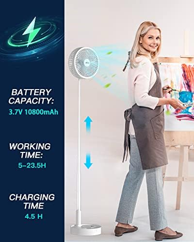 AICase Stand Fan,Folding Portable Telescopic Floor/USB Desk Fan with 7200mAh Rechargeable Battery,4 Speeds Super Quiet Adjustable Height and Head Great for Office Home Outdoor Camping-White