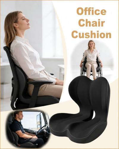 Office Chair Seat Cushion with Back Lumbar Support, Ergonomic Memory Foam