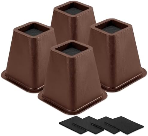 4 Pack Furniture Risers 6 Inch, Bed Risers Heavy Duty for Table Desk Couch Chair Sofa Cabinet Bed Frame Dorm, Square Table Leg Risers Lift Height 6", Chocolat Brown