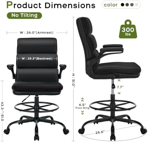 amseatec Drafting Chair, Tall Office Chair with Footrest for Standing Desk