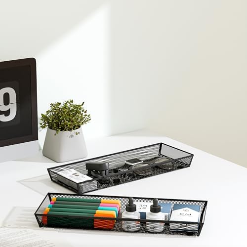 Mesh Tray Silverware Drawer Organizer Utensil Cutlery Tray Office Supplies Organizer for Flatware, Knives,Home,Office, School,Bedroom 15X6'' Black