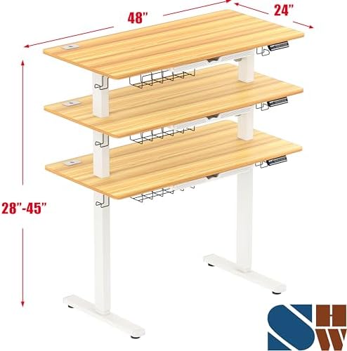 SHW 48-Inch Electric Height Adjustable Standing Desk w/Drawer, Oak
