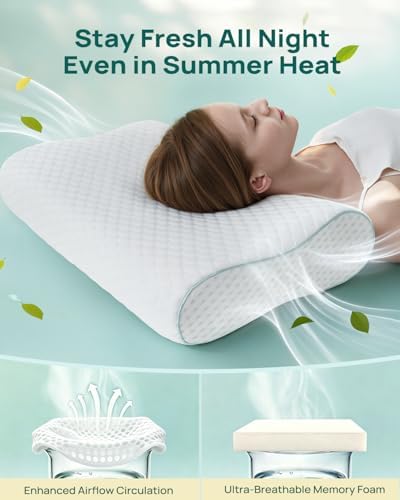 Releep Cervical Neck Pillow, Side Sleeper Pillow for Neck Pain Relief, Adjustable Contour Pillow for Sleeping, Ergonomic Memory Foam Pillow, Orthopedic Cooling Pillow Back Stomach Sleeping, Queen Size