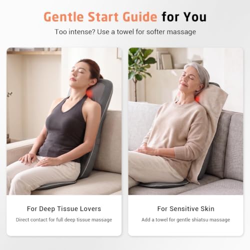 Mynt Shiatsu Neck & Back Massager for Chair, Deep Tissue Kneading Chair Pad