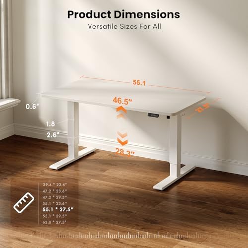 CubiCubi Electric Height Adjustable Standing Desk 55x28 Inch, White