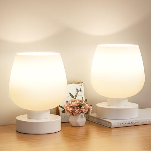 Seealle Small Touch Table Lamp for Nightstand, 3 Way Dimmable Bedside Lamp