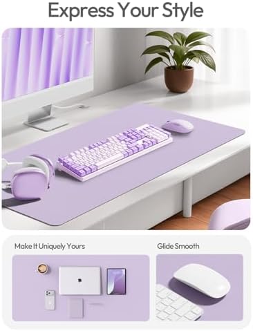 YSAGi Leather Desk Pad Protector, Office Desk Mat, Large Mouse Pad, Non-Slip PU Leather Desk Blotter, Laptop Desk Pad, Waterproof Desk Writing Pad for Office and Home (Light Purple,55" x 17.2")