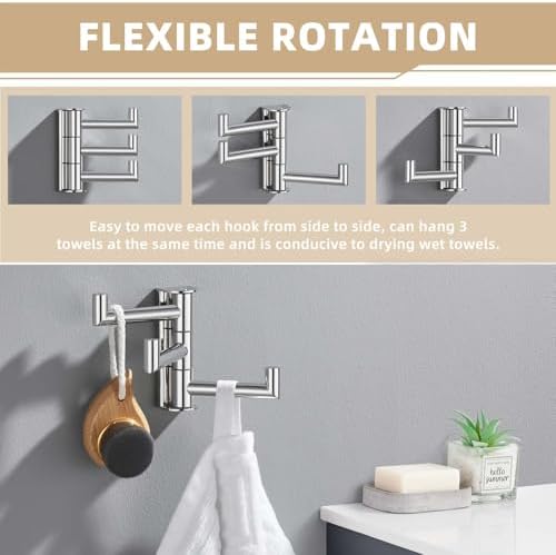 Suyar Bathroom Towel Hook Polished Chrome, Swivel Robe Hook with 3 Arms