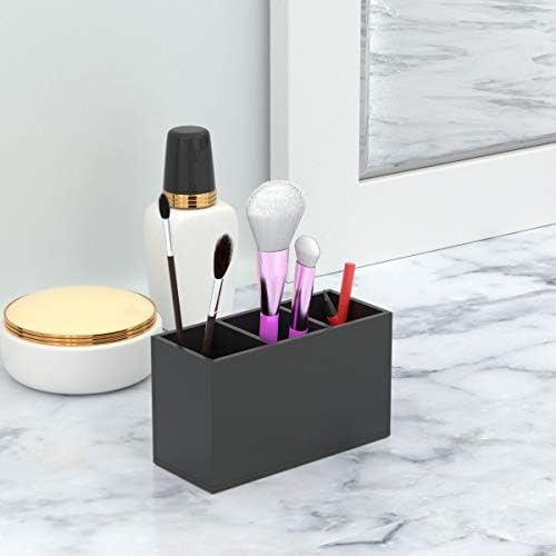 NIUBEE Black Pen Holder 3 Compartments, Acrylic Desk Pencil Organizer Cup
