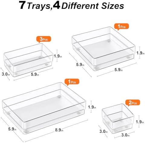 SMARTAKE 7 PCS Drawer Organizer, 4-Size Desk Drawer Organizer Trays