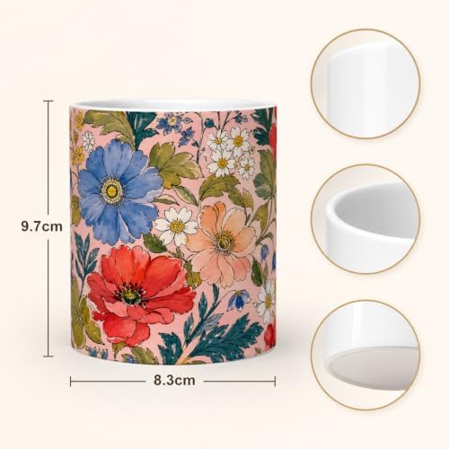 Pen Holder for Desk Ceramic Pencil Cup, Cute Makeup Brush Desk Organizer, Desk Accessories, School Supplies, Teacher Appreciation Gifts, Birthday Christmas Gift for Women (Pink-Flower)