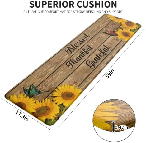 Farmhouse Sunflower Kitchen Decor Mat, Extra Long Anti Fatigue Mat