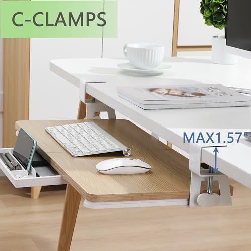 ETHU Under Desk Keyboard Tray with C-Clamp, 26.77x11.81, Oak