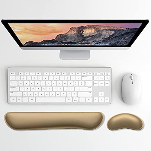 Dapesuom Enlarge Keyboard Wrist Rest, Memory Foam Wrist Cushion for Desk Mats Support, Cute Typing Pain Relief Keyboard Mouse Pad Rests Set with Non-Slip Base for Gaming Laptop Office, Leather Brown