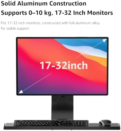 BEWISER Monitor Wall Mount with Foldable Keyboard Tray & Mouse Storage Single Monitor Arm Stand Computer Workstation for 17''-32'' Screens Suitable for Factory, Hospital, Warehouse & Lab Black