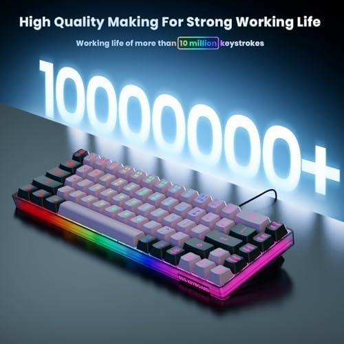 GEODMAER 65% Wired Gaming Keyboard, LED Backlit, Ultra-Compact Anti-Ghosting No-Conflict 68 Keys Membrane Gaming Wired Keyboard for PC Laptop Windows Gamer(Pink-Black)