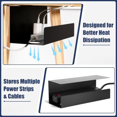 2 Pack Under Desk Cable Management Tray,Hold 11 lbs, 16 x 6 x 6 Inch, Black