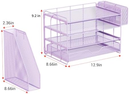 4-Tier Desk File Organizer with Drawer & Pen Holder (Purple)