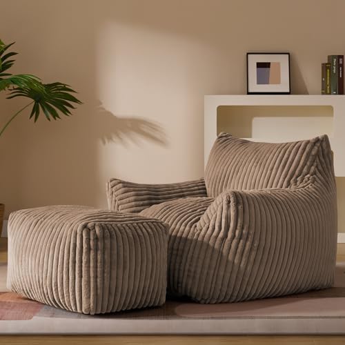 Gericco Oversized Bean Bag Chaise Lounge Chair with Ottoman for Adults