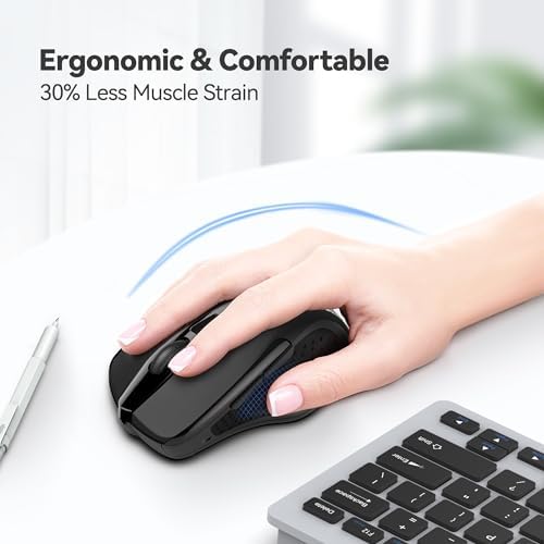 TECKNET Wireless Mouse, 2.4G Ergonomic Computer Mouse, 2600 DPI, Black